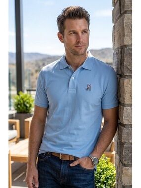 Psycho Bunny Light Blue Men's Polo with Signature Bunny Logo Size L